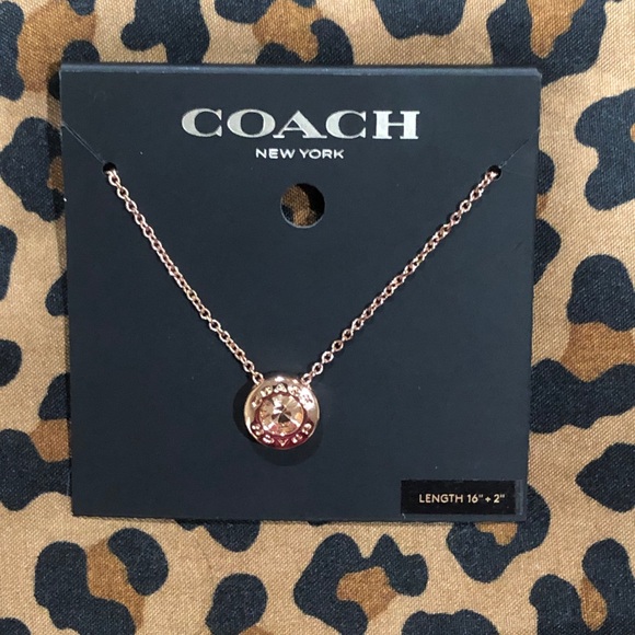 Coach Open Circle Stone Pendant Adjustable Necklace Rose Gold NWT - Picture 2 of 5